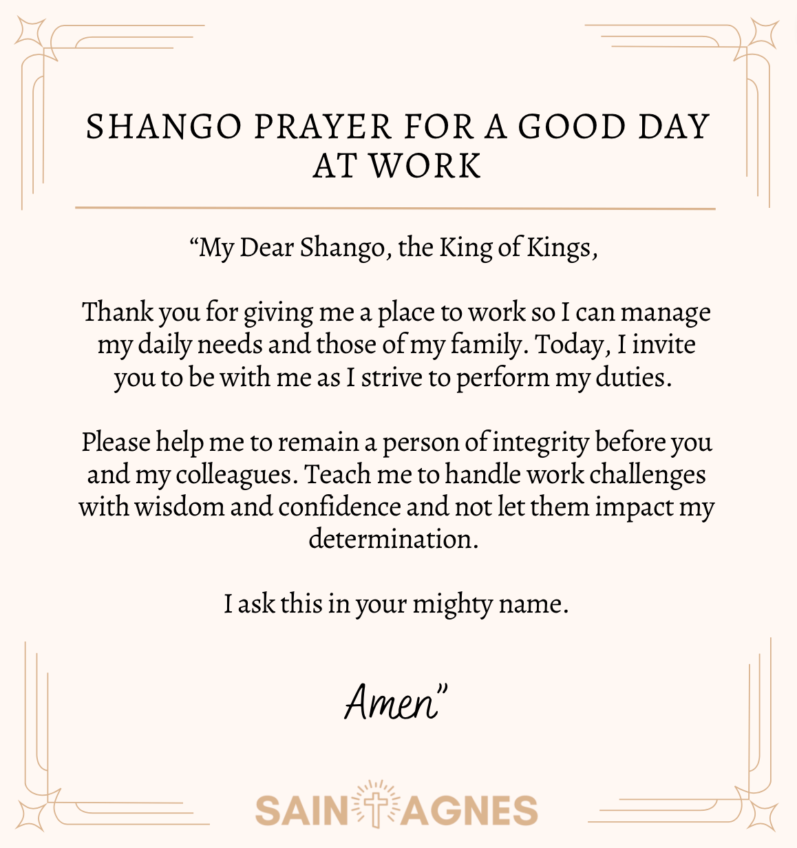Shango Prayer for a Good Day at Work