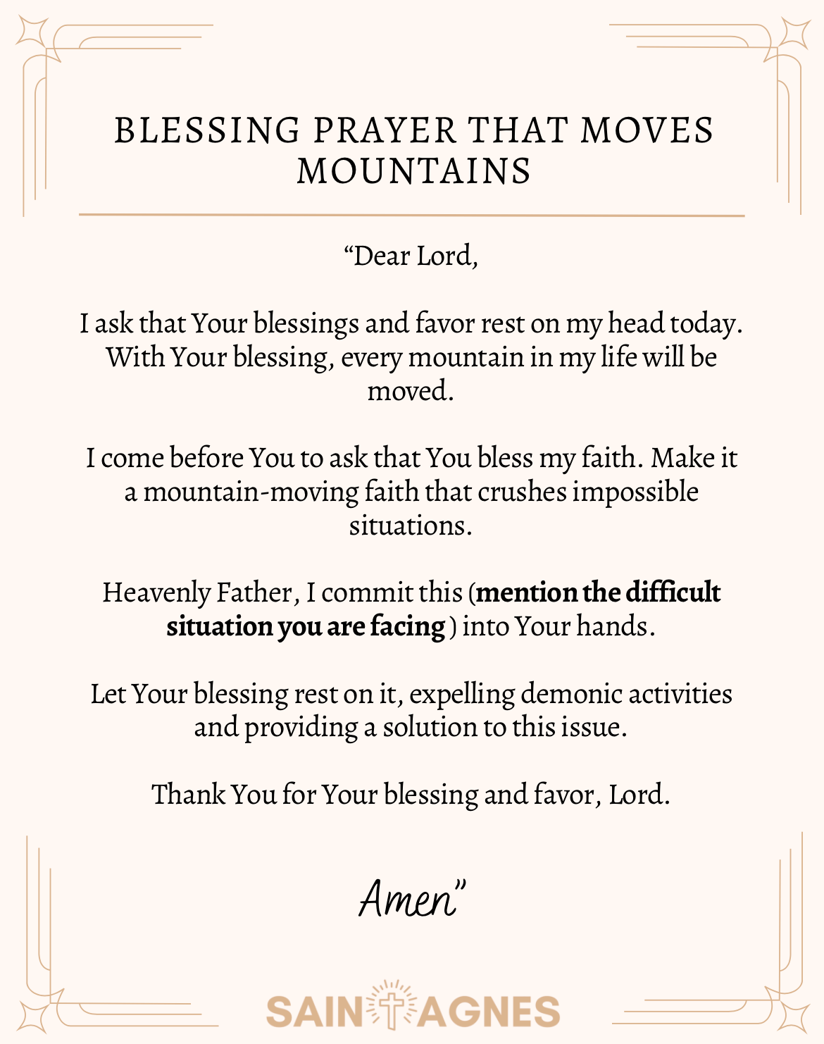 Blessing prayer that moves mountains