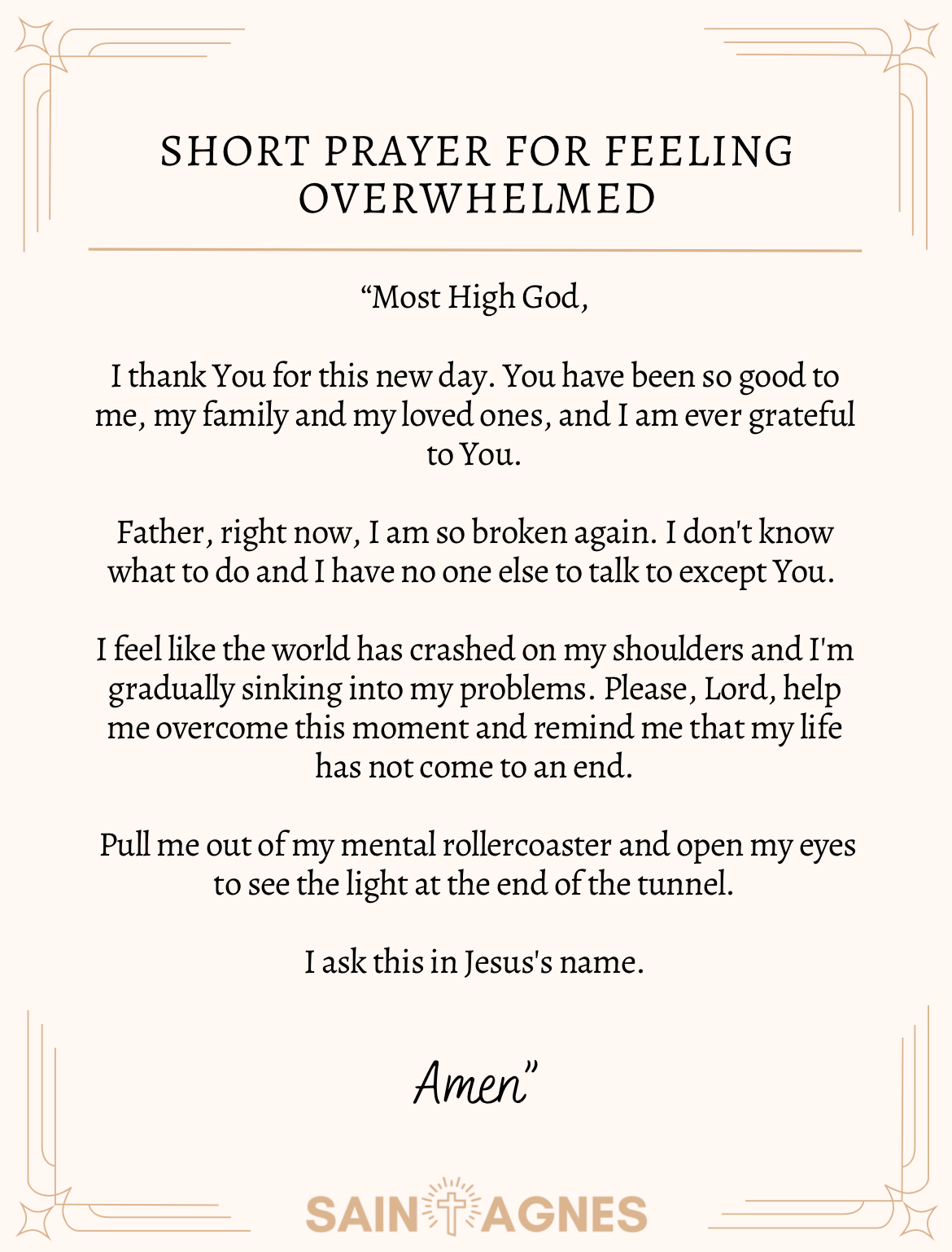 Short Prayer For Feeling Overwhelmed